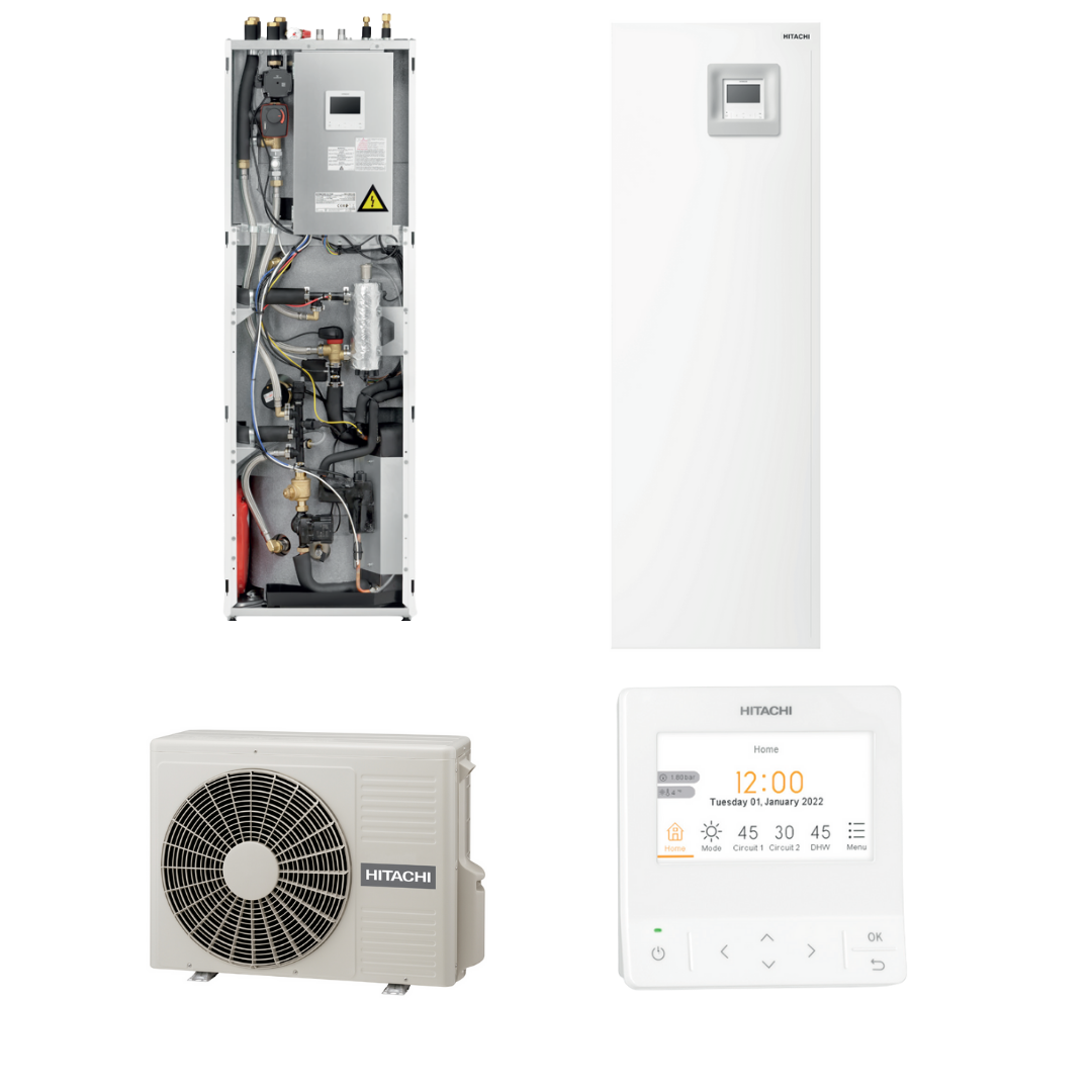 Pompa de caldura aer-apa, Hitachi, model Yutaki S Combi, putere utila maxima incalzire 16 kW, tip split, alimentare trifazata, R410, Boiler integrat in unitatea interioara, clasa energetica A+++ / A++